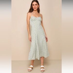 Daytime Sweetie Green Gingham Embroidered Halter Midi Dress - NWT